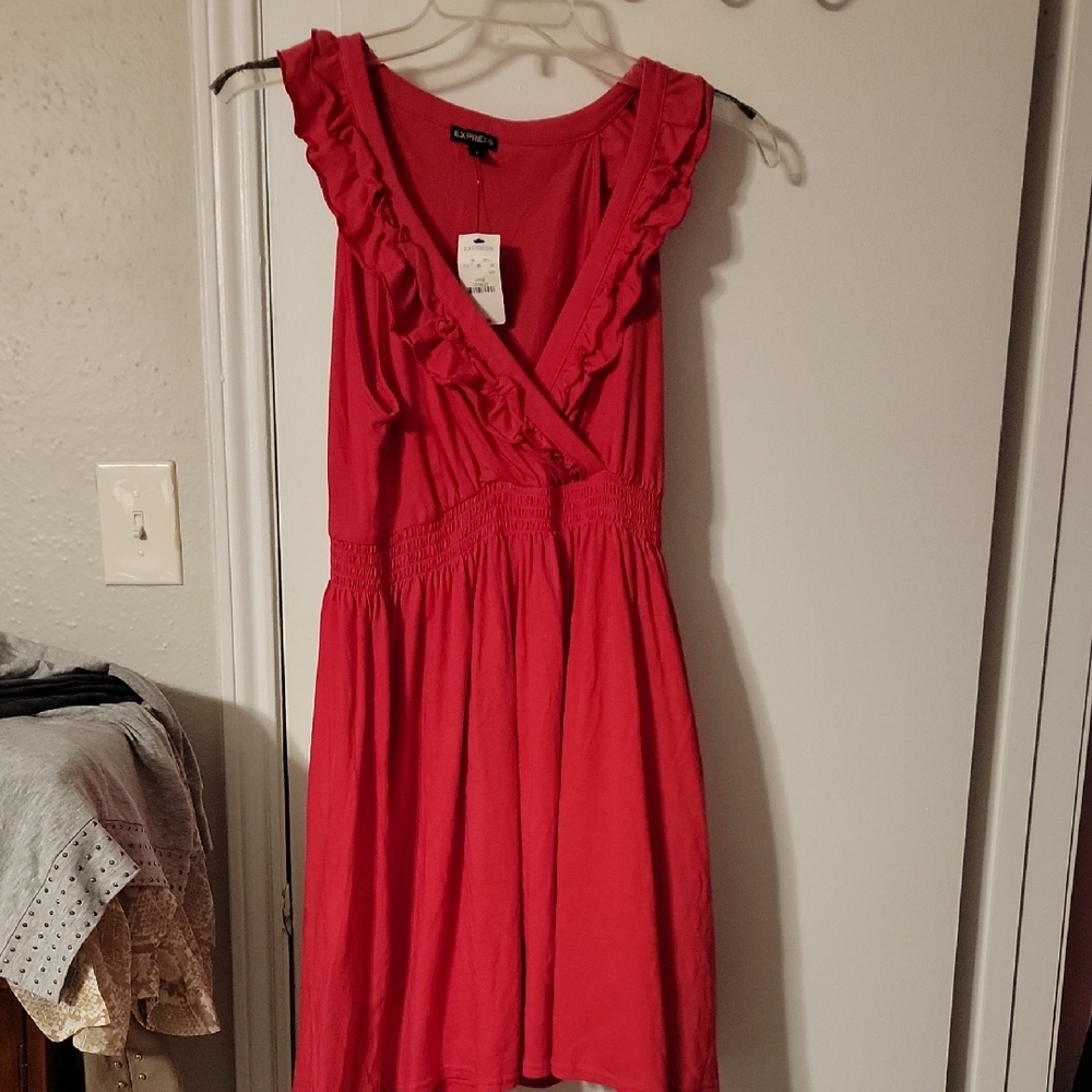 Express Vibrant Red Mini Dress with Ruffles